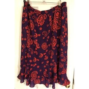 Linea By Louis Dell’ Olio Womens Purple Red Paisley Skirt Hi-Low Hem Sz L